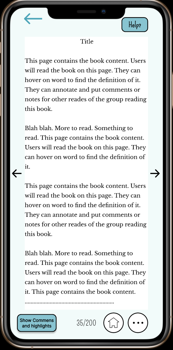 Screenshot from the Book View where users can read and add highlights or comments from final design